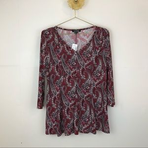 Roz & Ali Dress Barn Blouse Red and Black Paisley, EUC